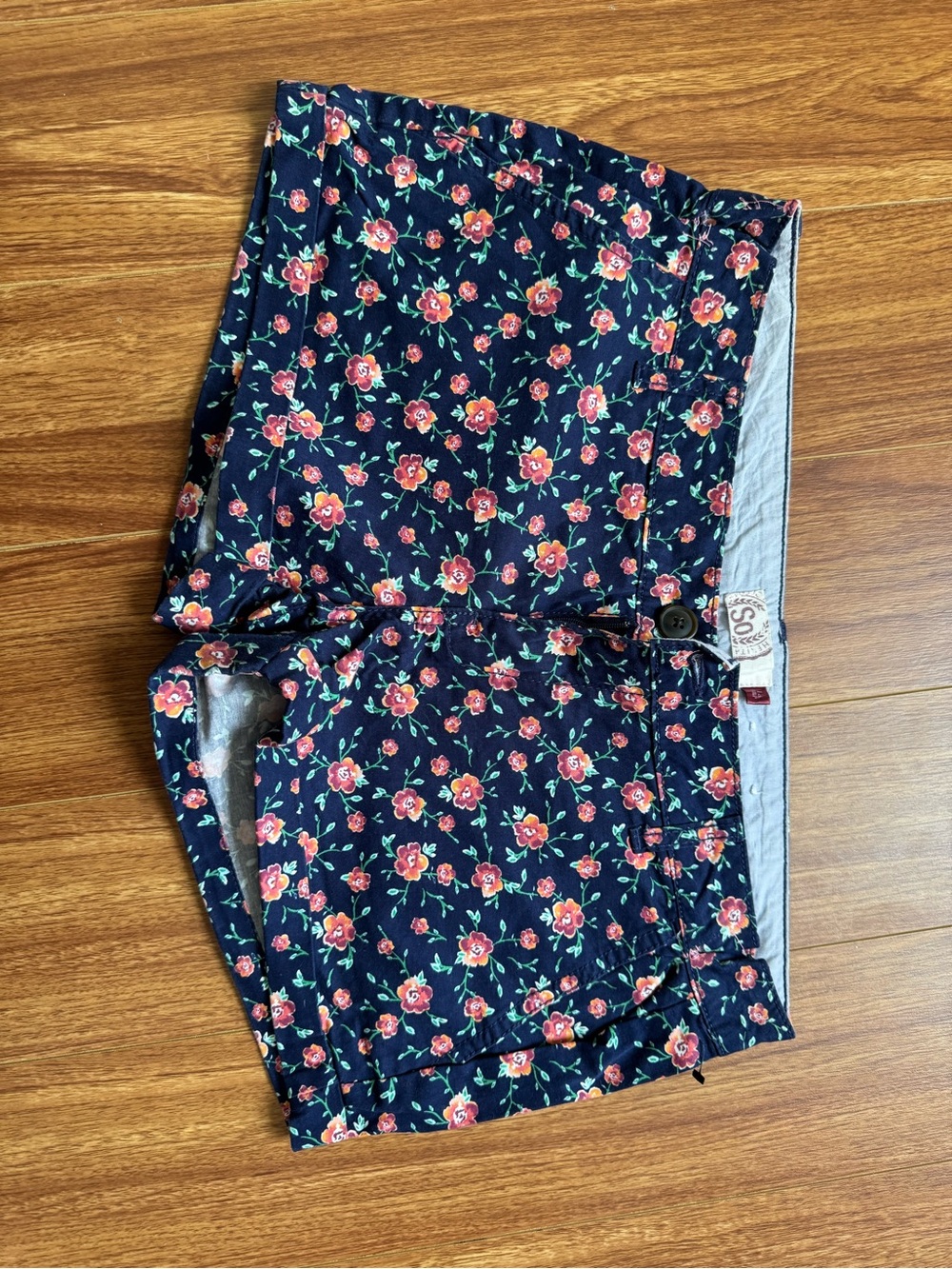 SO Navy High-Waist Floral Shorts with Pink Flowers